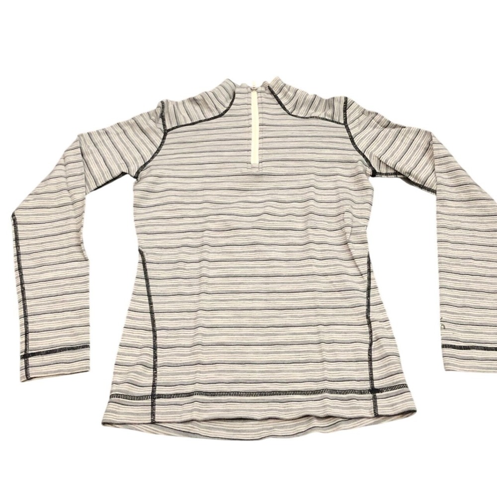Smartwool 1/4 Zip Pullover Womens S Gray Striped 100% Merino 250 Wool Base Layer